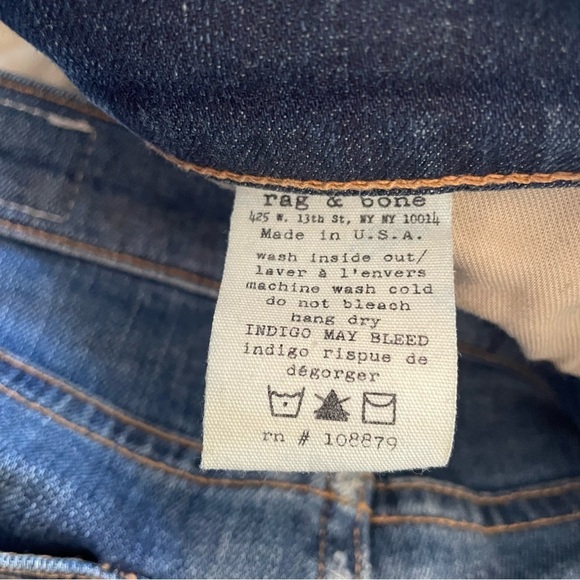 Rag & Bone Intermix Skinny Distressed Destroyed Low Rise Dark Wash Blue Jeans 25 - Picture 9 of 10